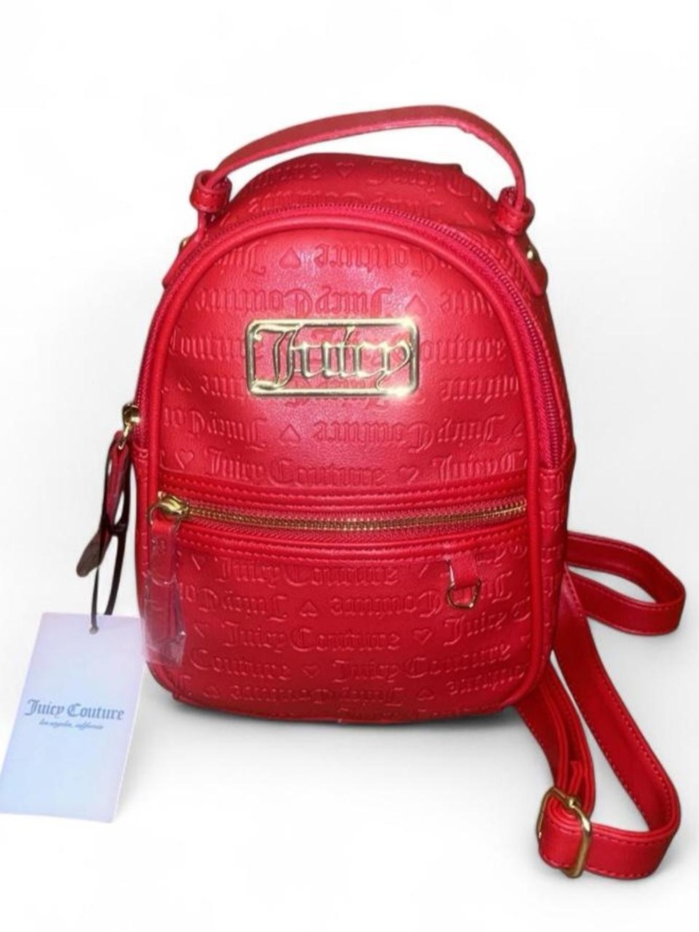 Juicy Couture Red Embossed Mini Backpack with Gold Tone Accents